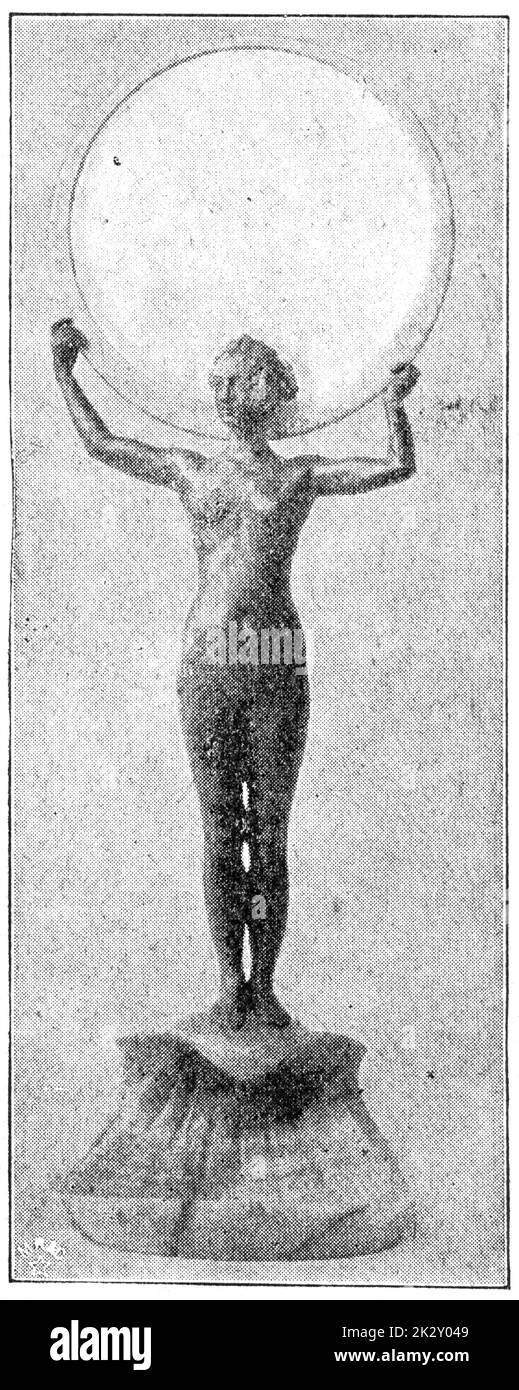 Statuette en bronze de venus Anadyomene - porte-miroir. Illustration du 19e siècle. Allemagne. Arrière-plan blanc. Banque D'Images