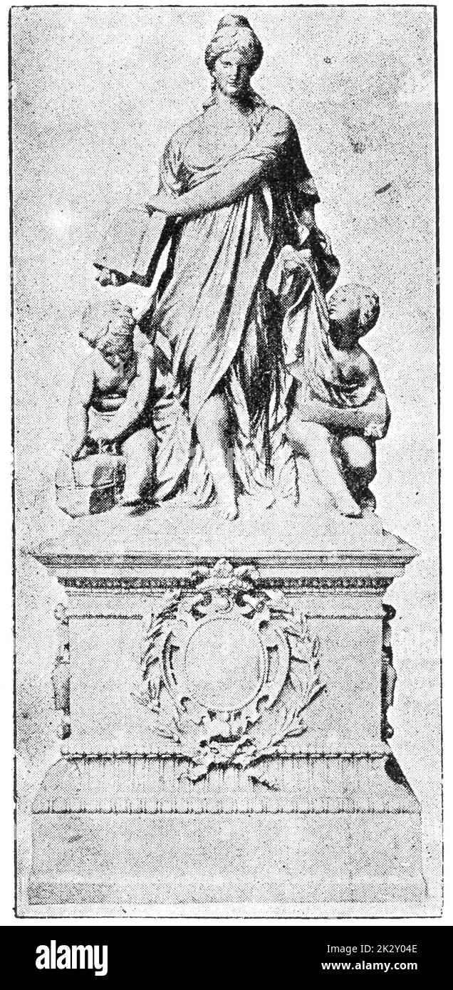 La statue du commerce. Illustration du 19e siècle. Allemagne. Arrière-plan blanc. Banque D'Images