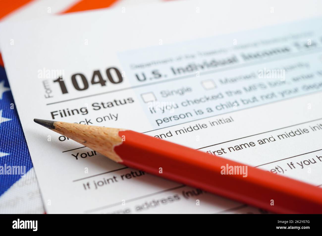 Formulaire fiscal 1040 Déclaration de revenus des particuliers des États-Unis, concept de financement des entreprises. Banque D'Images