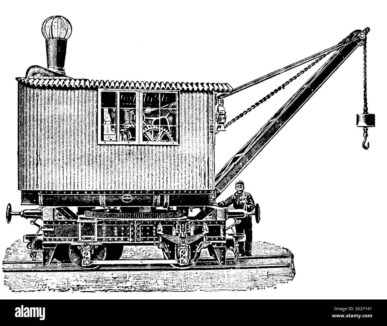 Grue à vapeur. Illustration du 19e siècle. Allemagne. Arrière-plan blanc. Banque D'Images