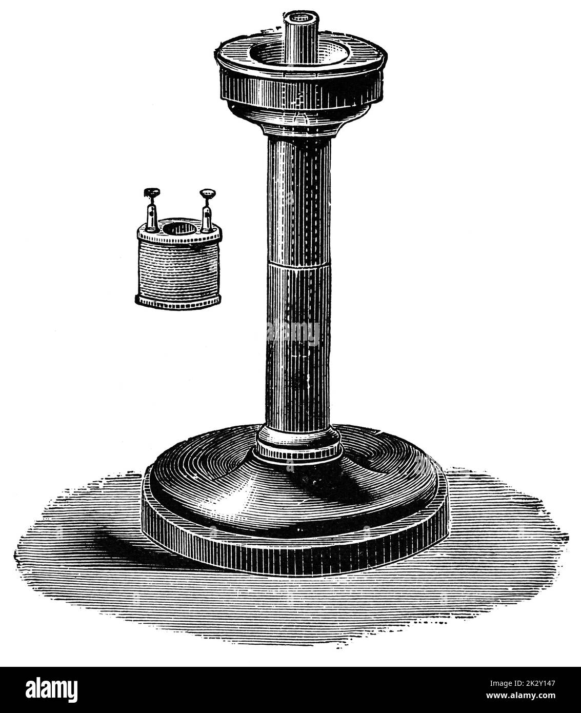 Le téléphone par Alexander Graham Bell. Illustration du 19e siècle. Allemagne. Arrière-plan blanc. Banque D'Images