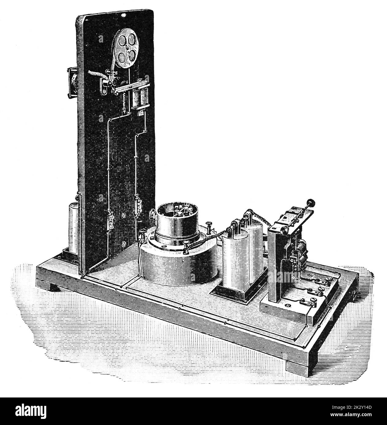 Télégraphie sans fil. Illustration du 19e siècle. Allemagne. Arrière-plan blanc. Banque D'Images