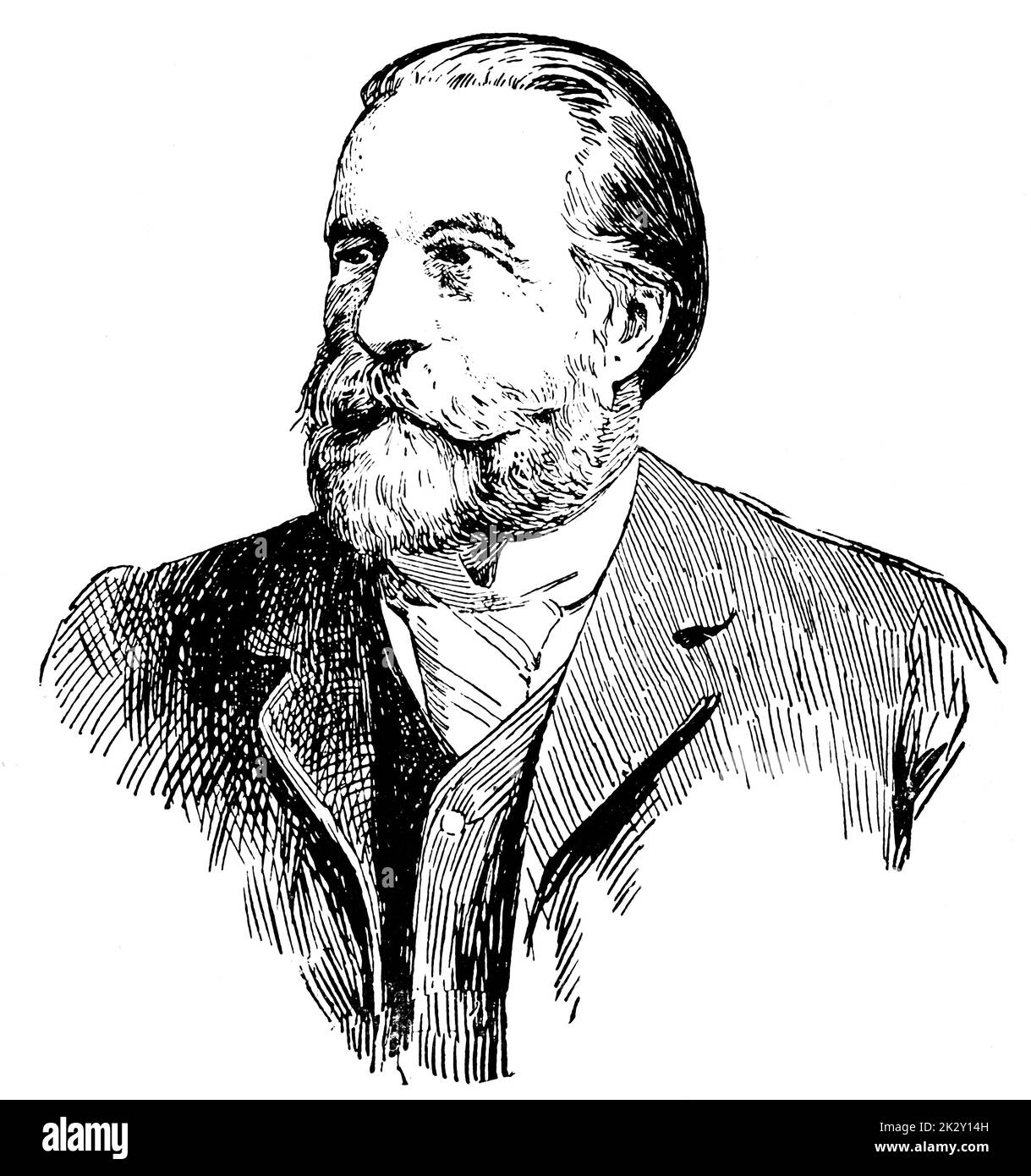 Portrait d'Ernst von Bergmann - un chirurgien allemand balte, le premier médecin à introduire la stérilisation à la chaleur des instruments chirurgicaux. Illustration du 19e siècle. Allemagne. Arrière-plan blanc. Banque D'Images