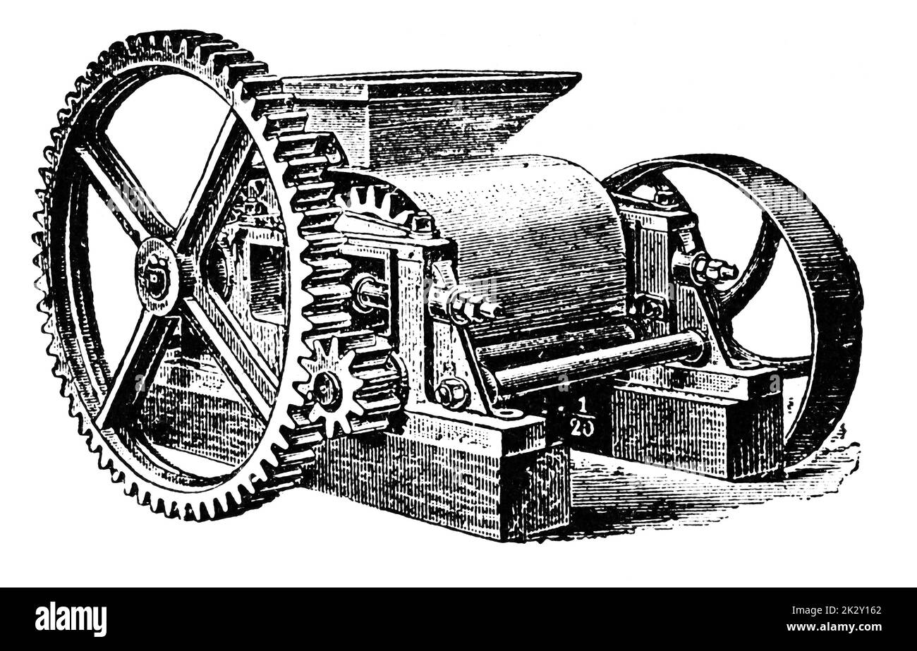 Meuleuse d'os industrielle. Illustration du 19e siècle. Allemagne. Arrière-plan blanc. Banque D'Images