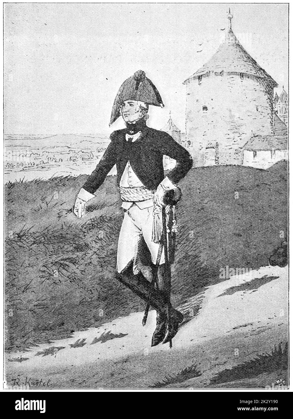 Officier d'infanterie Episcopal Munster (1800). Illustration du 19e siècle. Allemagne. Arrière-plan blanc. Banque D'Images