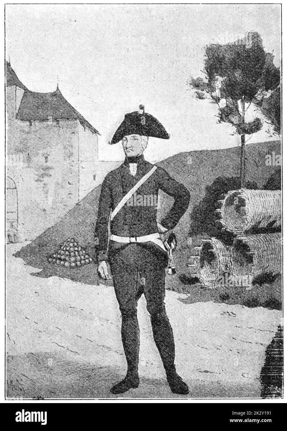 Baden artilleryman (1802). Illustration du 19e siècle. Allemagne. Arrière-plan blanc. Banque D'Images