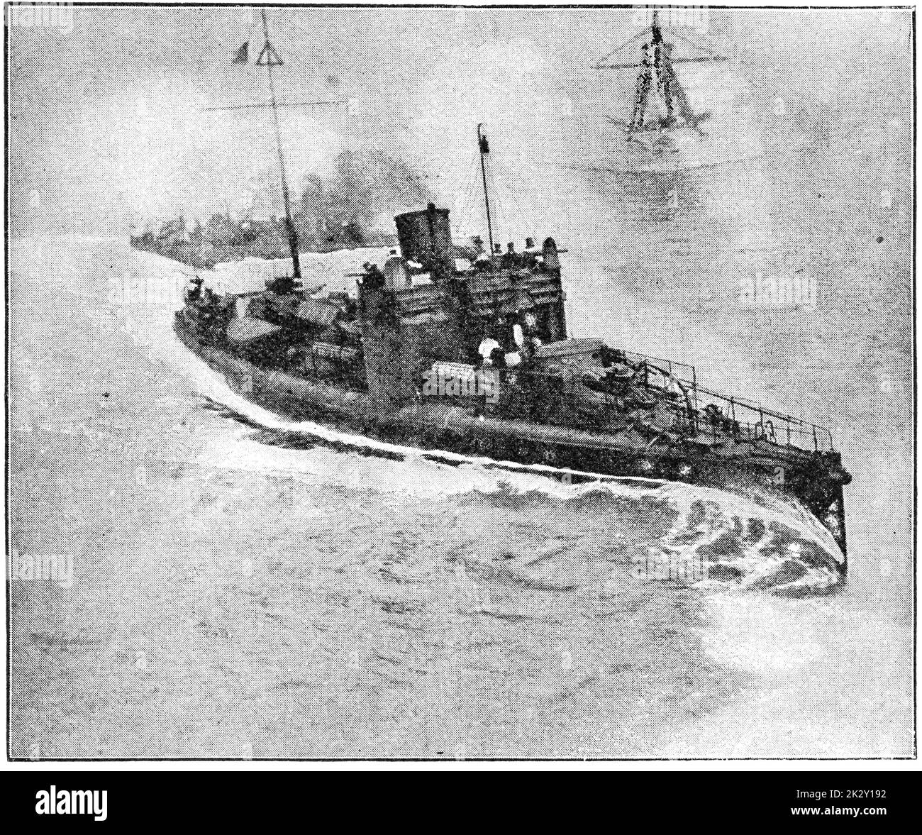 Bateau de torpille (1896). Illustration du 19e siècle. Allemagne. Arrière-plan blanc. Banque D'Images