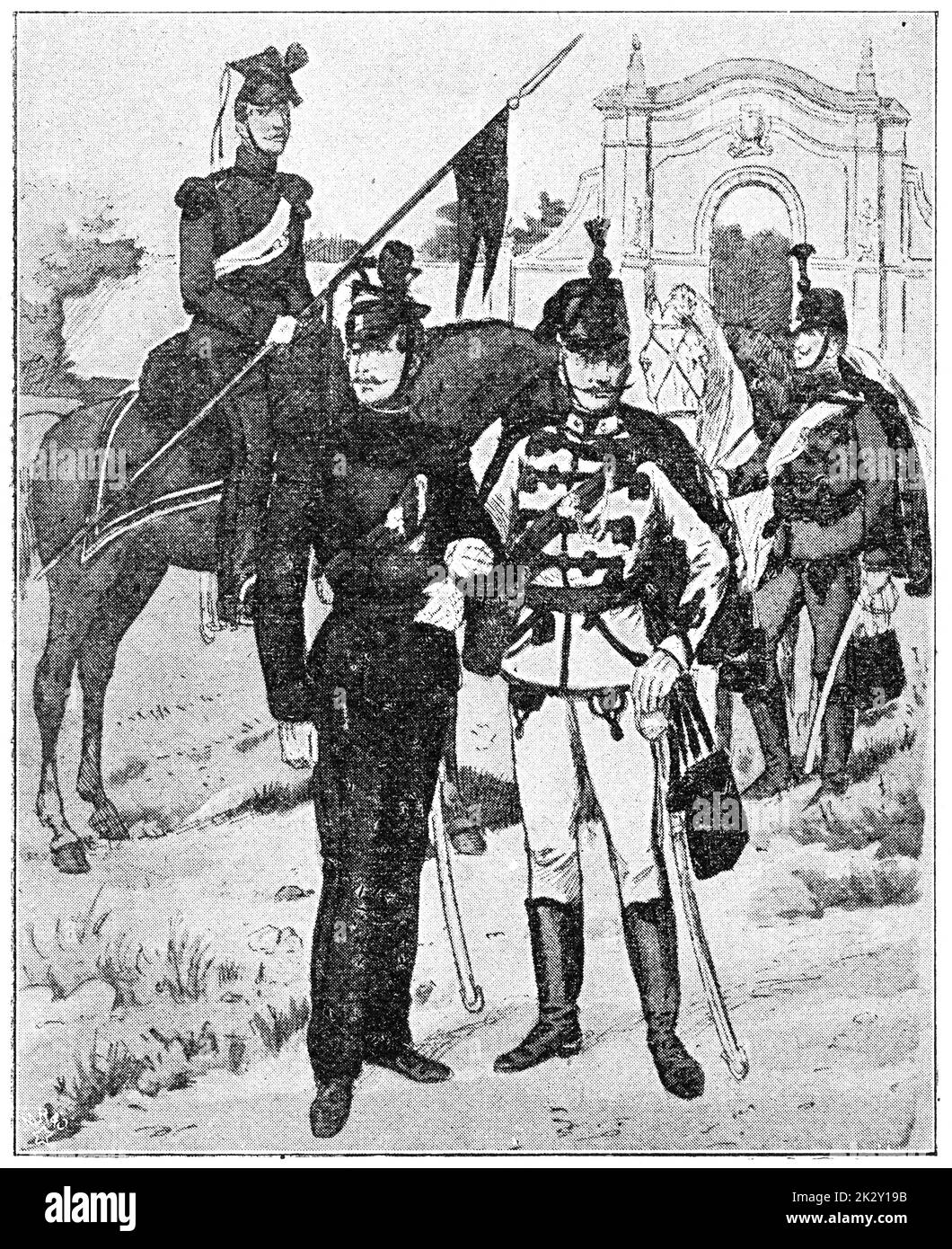 Troupes austro-hongroises (1859). Illustration du 19e siècle. Allemagne. Arrière-plan blanc. Banque D'Images