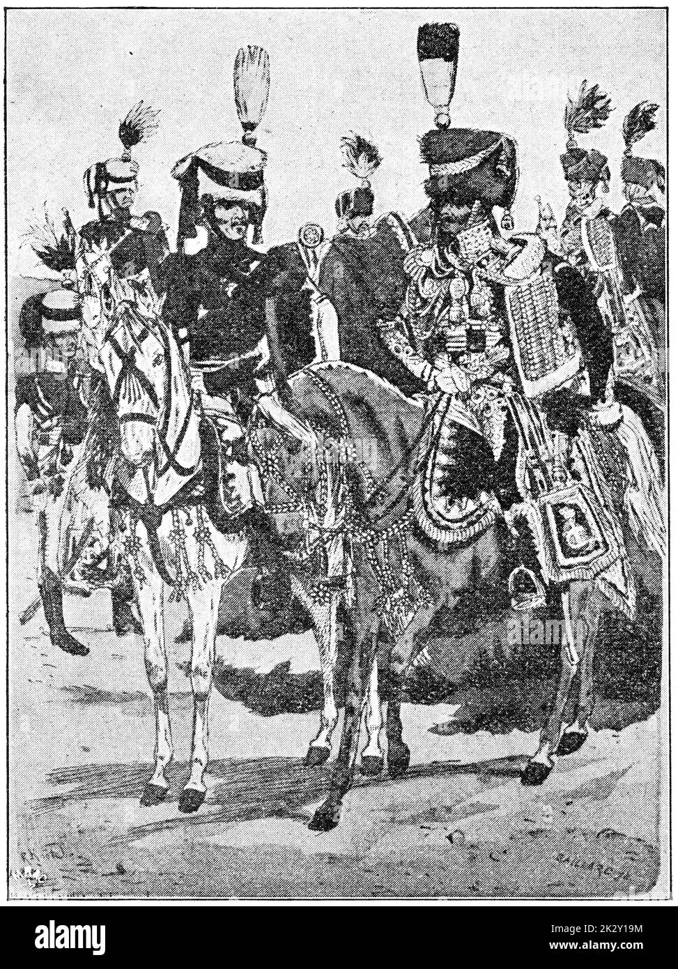 Troupes napolitaines (1812). Illustration du 19e siècle. Allemagne. Arrière-plan blanc. Banque D'Images