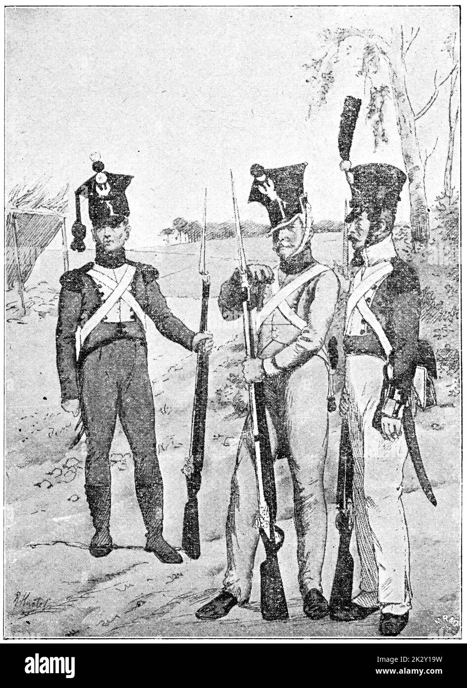 Troupes polonaises (1812). Illustration du 19e siècle. Allemagne. Arrière-plan blanc. Banque D'Images