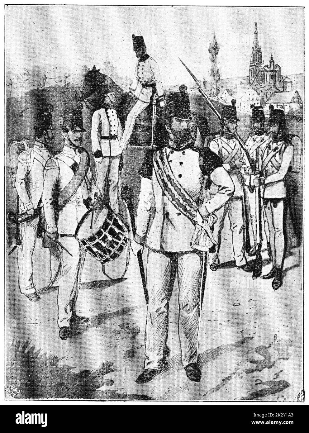 Infanterie austro-hongroise (1859). Illustration du 19e siècle. Allemagne. Arrière-plan blanc. Banque D'Images