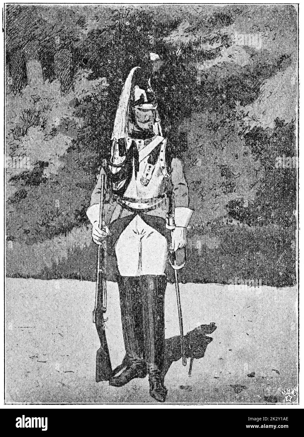 Escadron cent-gardes (1863). Illustration du 19e siècle. Allemagne. Arrière-plan blanc. Banque D'Images