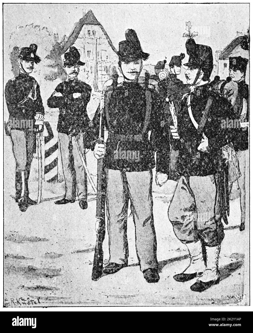 Troupes de Nassau (1862-1866). Illustration du 19e siècle. Allemagne. Arrière-plan blanc. Banque D'Images