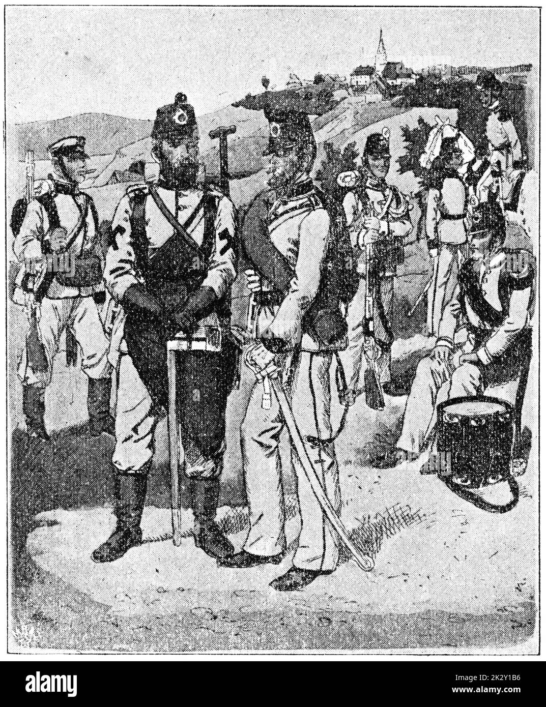 Troupes saxonnes (1862-1867). Illustration du 19e siècle. Allemagne. Arrière-plan blanc. Banque D'Images