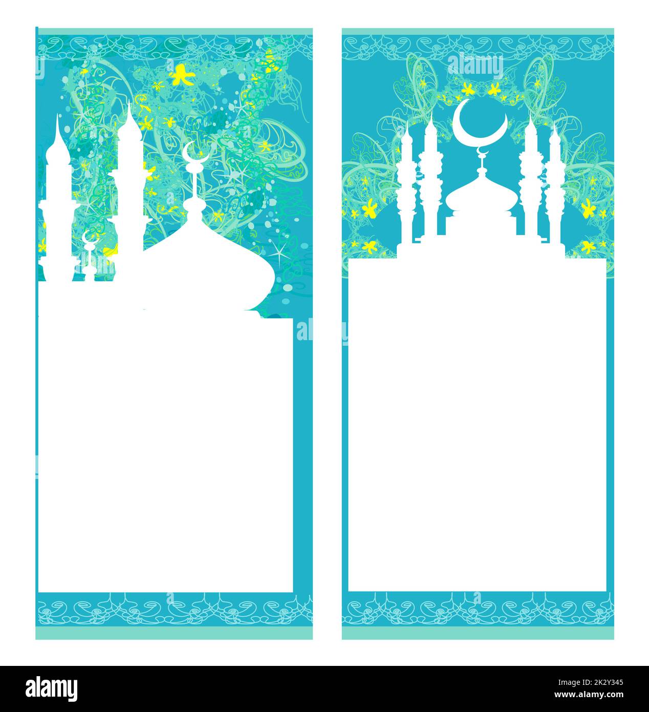 Motif de fond artistique avec lune et la mosquée set Banque D'Images