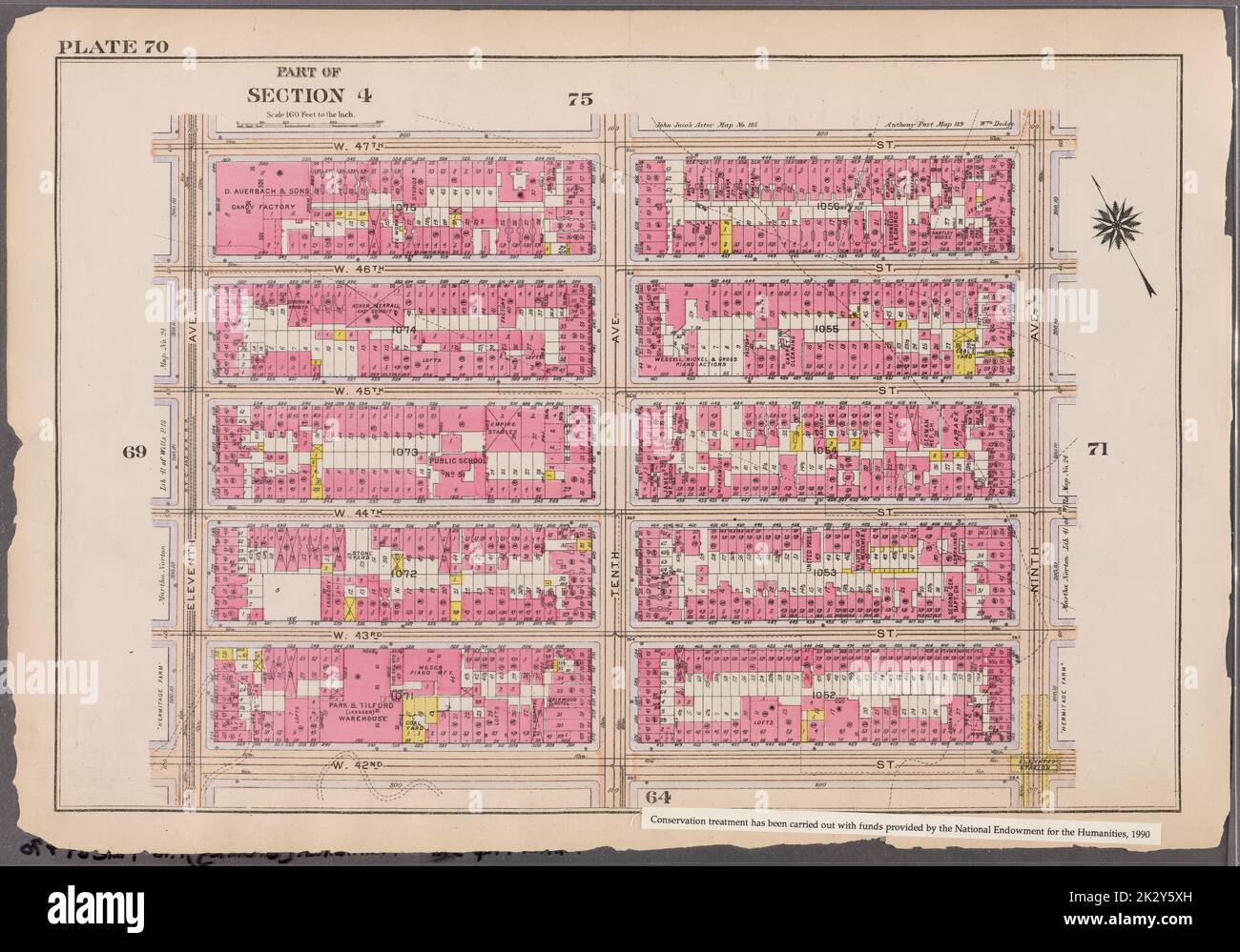 Cartographie, cartes. 1916. Lionel Pincus et Princess Firyal Map Division. Atlas, Manhattan (New York, N.Y.), immeuble , New York (État) , New York tôle 70 : délimitée par la rue W. 47th, la neuvième Avenue, la rue W. 42nd et la onzième Avenue partie de la section 4 Banque D'Images
