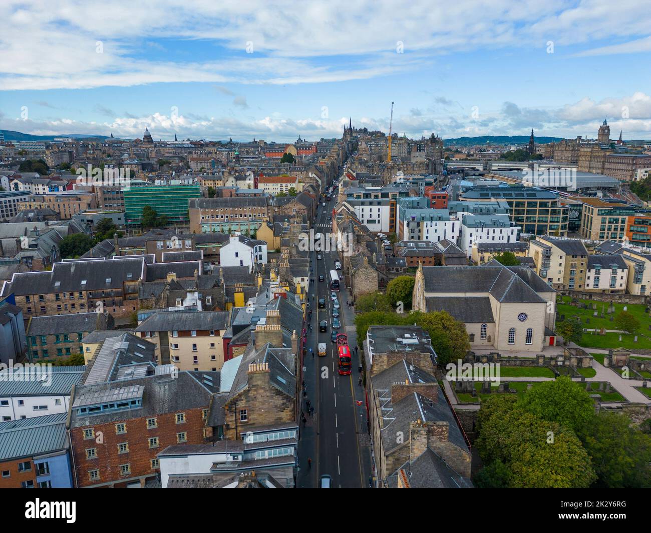 Vue aérienne du Royal Mile à Canongate à Édimbourg, Écosse, Royaume-Uni Banque D'Images