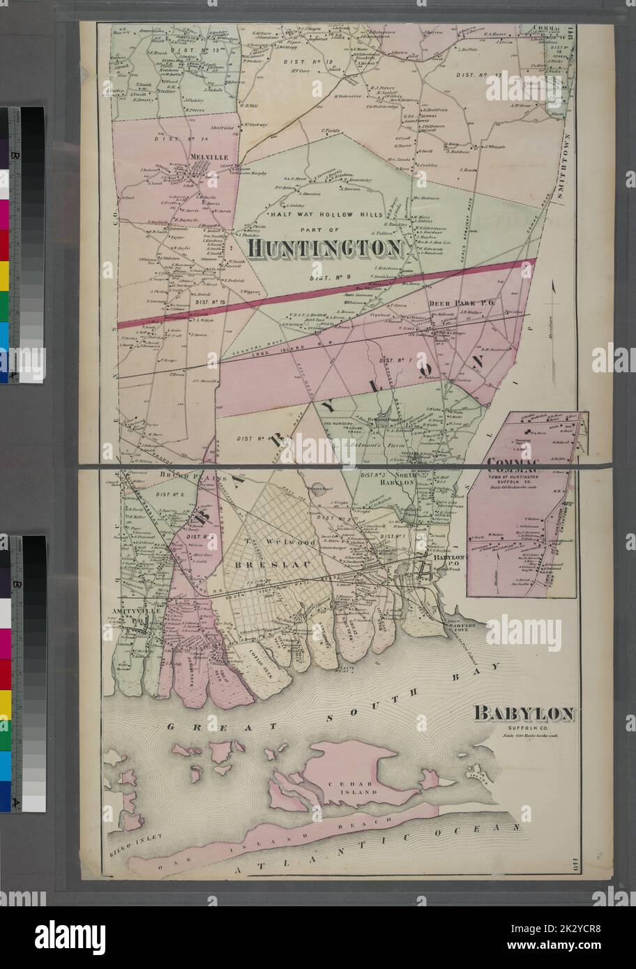 Cartographie, cartes. 1873. Lionel Pincus et Princess Firyal Map Division. Long Island (New York) , Description et Voyage Babylone, Suffolk Co. - Commac, ville de Huntington, Suffolk Co. Commac, ville de Huntington, Suffolk Co. Banque D'Images