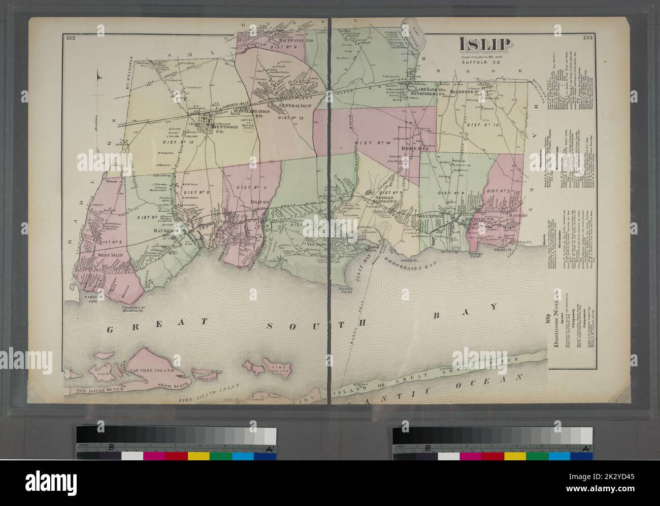 Cartographie, cartes. 1873. Lionel Pincus et Princess Firyal Map Division. Long Island (New York) , Description et Voyage Islip, Suffolk Co. Banque D'Images