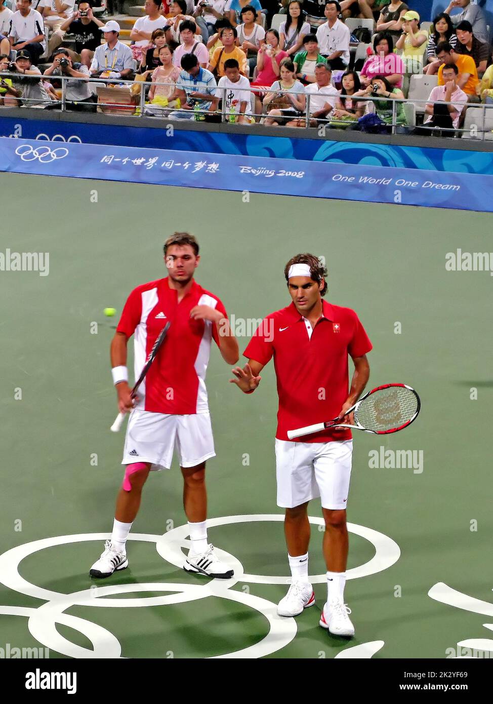 Roger Federer et Stan Wawrinka aux Jeux Olympiques de Beijing en 2008 Banque D'Images