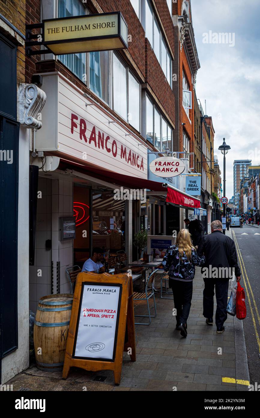 Le Fulham Shore PLC sur Berwick Street, Soho, Londres. Le Fulham Shore est une entreprise de restauration propriétaire de Franco Manca et des chaînes de restaurants grecques. Banque D'Images