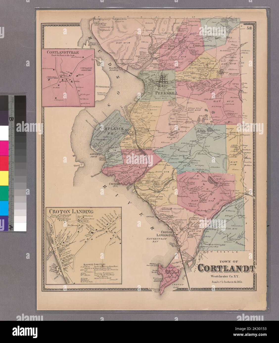 Cartographie, cartes. 1868. Lionel Pincus et Princess Firyal Map Division. Immobilier , région métropolitaine de New York, Comté de Westchester (N.Y.), région métropolitaine de New York planche 58: Ville de Cortlandt, Westerchester Co. N.Y. - Cortlandtville - Croton Landing. Petite chemise - S2 Banque D'Images