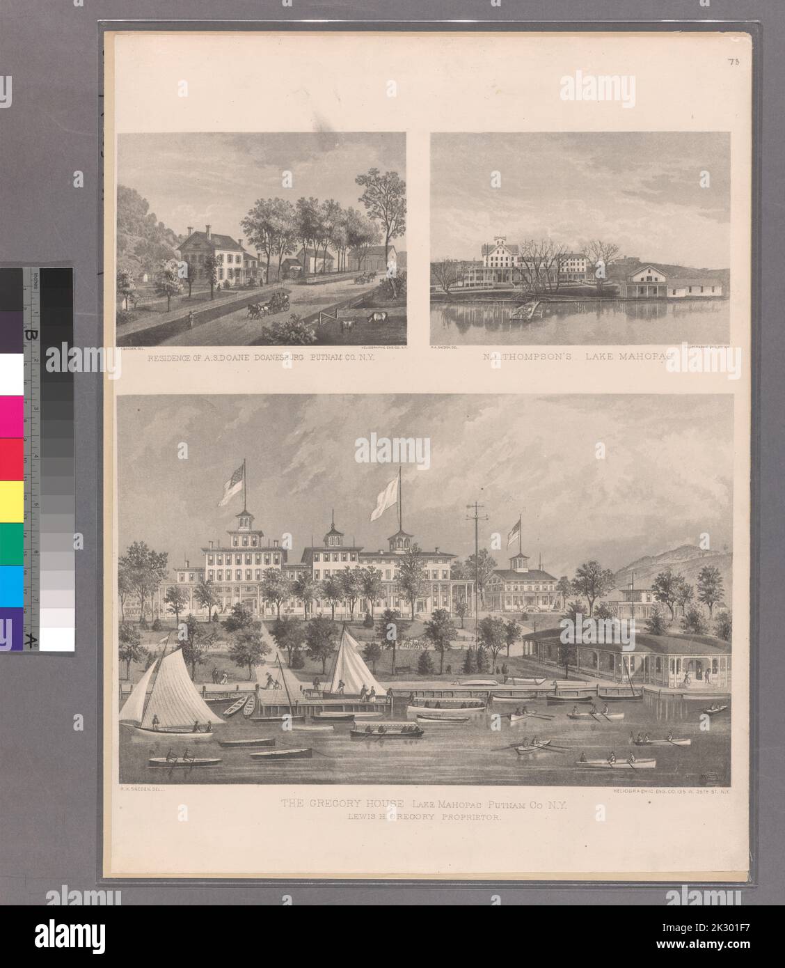 Cartographie, cartes. 1868. Lionel Pincus et Princess Firyal Map Division. Immobilier , région métropolitaine de New York, comté de Westchester (N.Y.), région métropolitaine de New York planche 73: Résidence de A.S. Doane, Doanesburg, Putnam Co. N.Y - N.L. Thompson's Lake Mahopac - The Gregory House, Lake Mahopac, Putnam Co. N.Y. petit dossier - S2 Banque D'Images