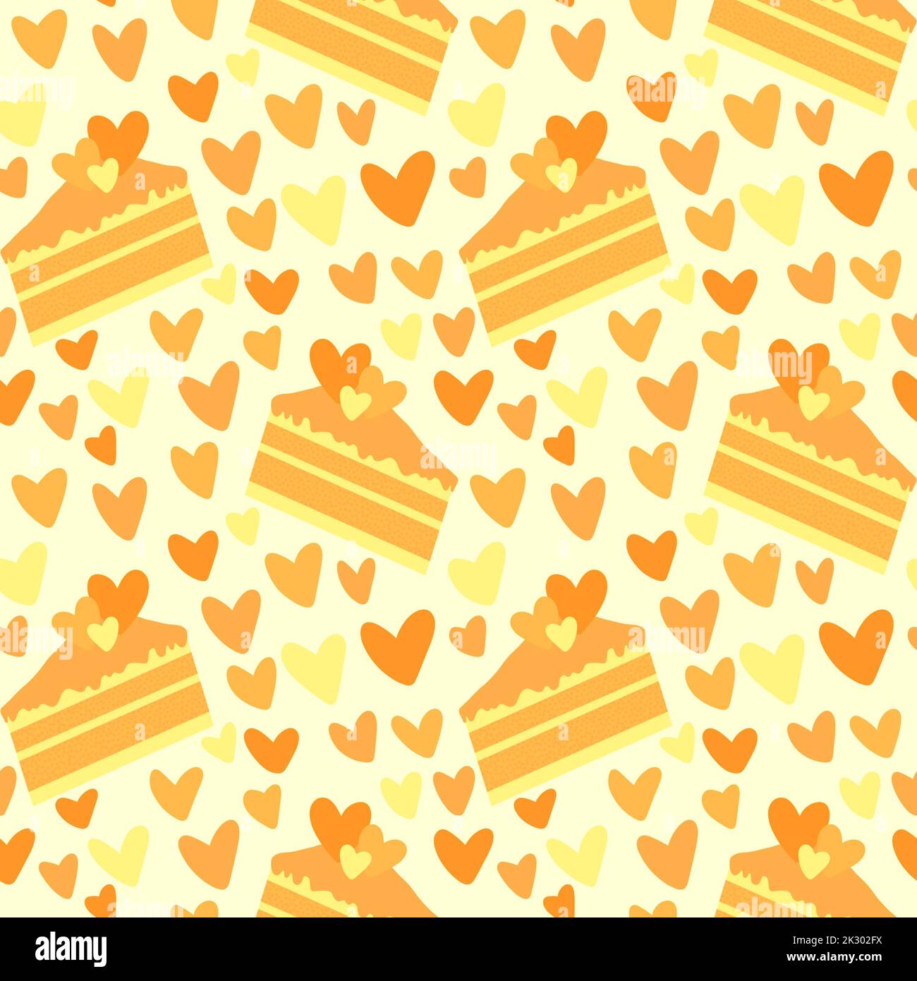Motif gâteau d'anniversaire sans couture coeur de Saint-Valentin pour emballer papier et vêtements pour enfants imprimé et accessoires de fête, tissus et emballages. Condition élevée Banque D'Images