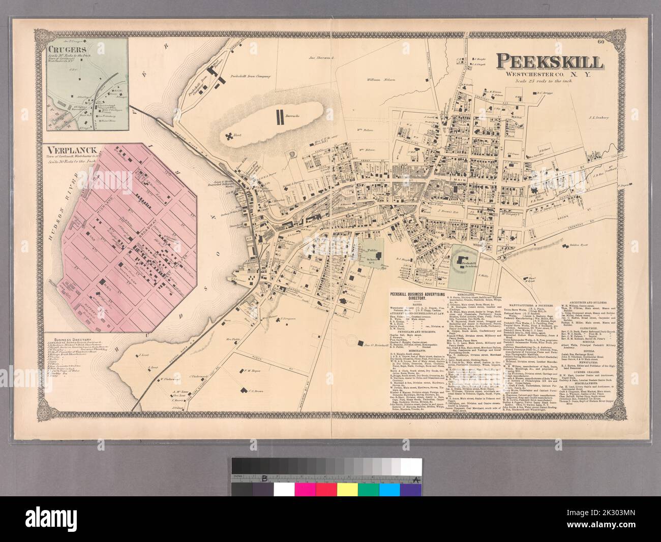 Cartographie, cartes. 1868. Lionel Pincus et Princess Firyal Map Division. Immobilier , New York Metropolitan Area, Westchester County (N.Y.), New York Metropolitan Area plate 60: Peekskill, Westchester Co. N.Y. Grand dossier- L1 Banque D'Images