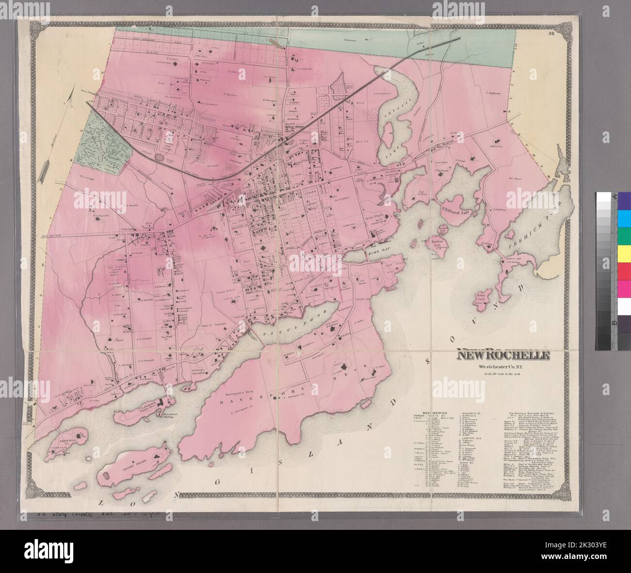 Cartographie, cartes. 1868. Lionel Pincus et Princess Firyal Map Division. Immobilier , région métropolitaine de New York, Comté de Westchester (N.Y.), région métropolitaine de New York plaque 38: New Rochelle, Westchester Co. N.Y. Grand dossier - L1 Banque D'Images