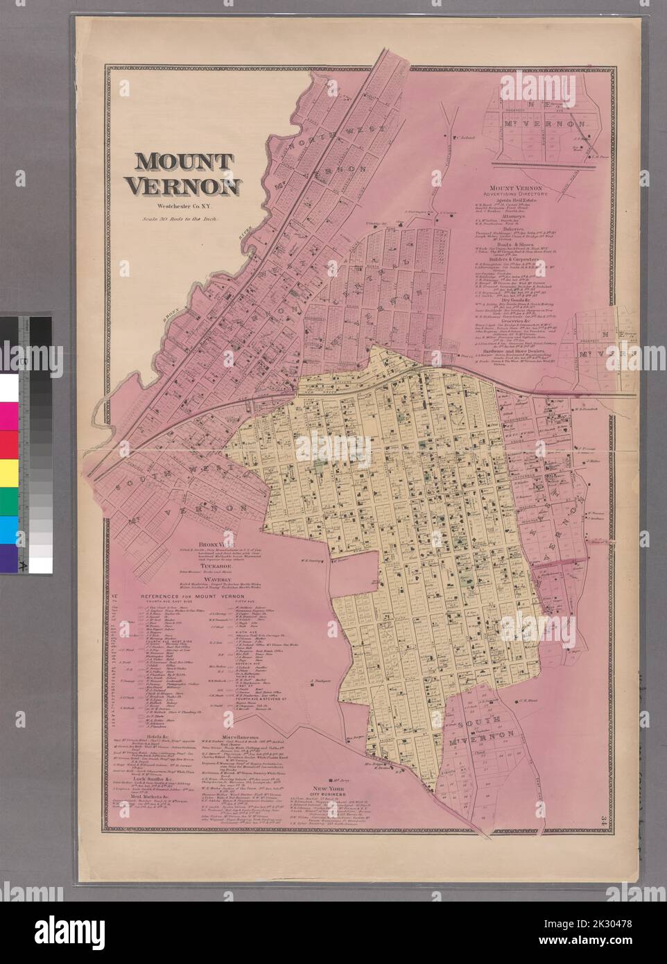 Cartographie, cartes. 1868. Lionel Pincus et Princess Firyal Map Division. Immobilier , région métropolitaine de New York, Comté de Westchester (N.Y.), région métropolitaine de New York plaque 34: Mount Vernon, Westchester Co. N.Y. Grand dossier - L1 Banque D'Images