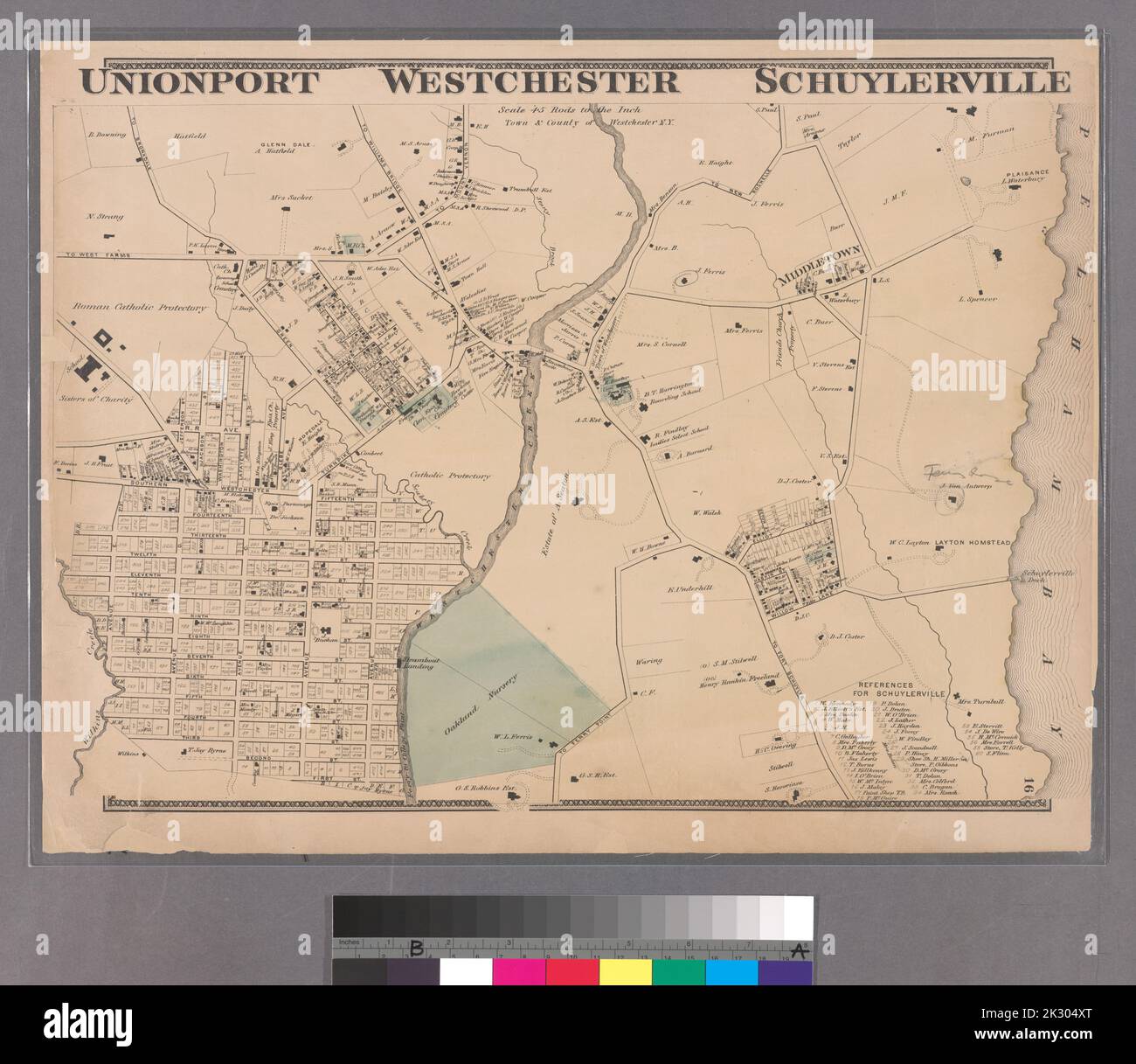 Cartographie, cartes. 1868. Lionel Pincus et Princess Firyal Map Division. Immobilier , New York Metropolitan Area, Westchester County (N.Y.), New York Metropolitan Area plate 16: Unionport - Westchester - Schuyerville :Town & County of Westchester, N.Y. petit dossier - S1 Banque D'Images