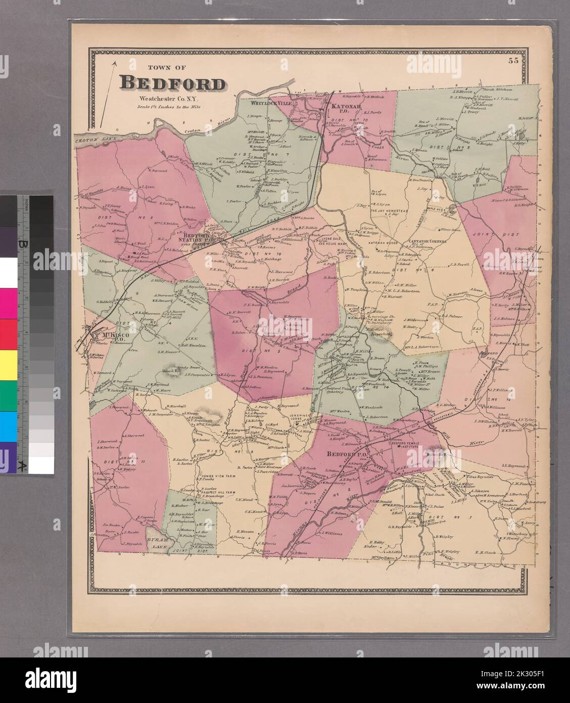 Cartographie, cartes. 1868. Lionel Pincus et Princess Firyal Map Division. Immobilier , région métropolitaine de New York, Comté de Westchester (N.Y.), région métropolitaine de New York plaque 55: Ville de Bedford, Westchester Co. N.Y. petit dossier - S2 Banque D'Images