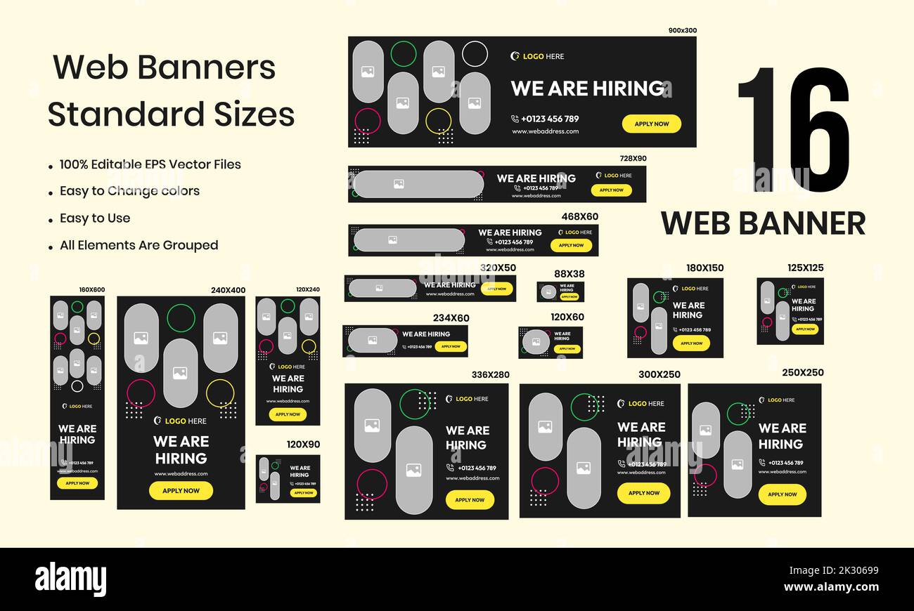 Conception de bannière vectorielle de l'ensemble Web de recrutement de postes Illustration de Vecteur