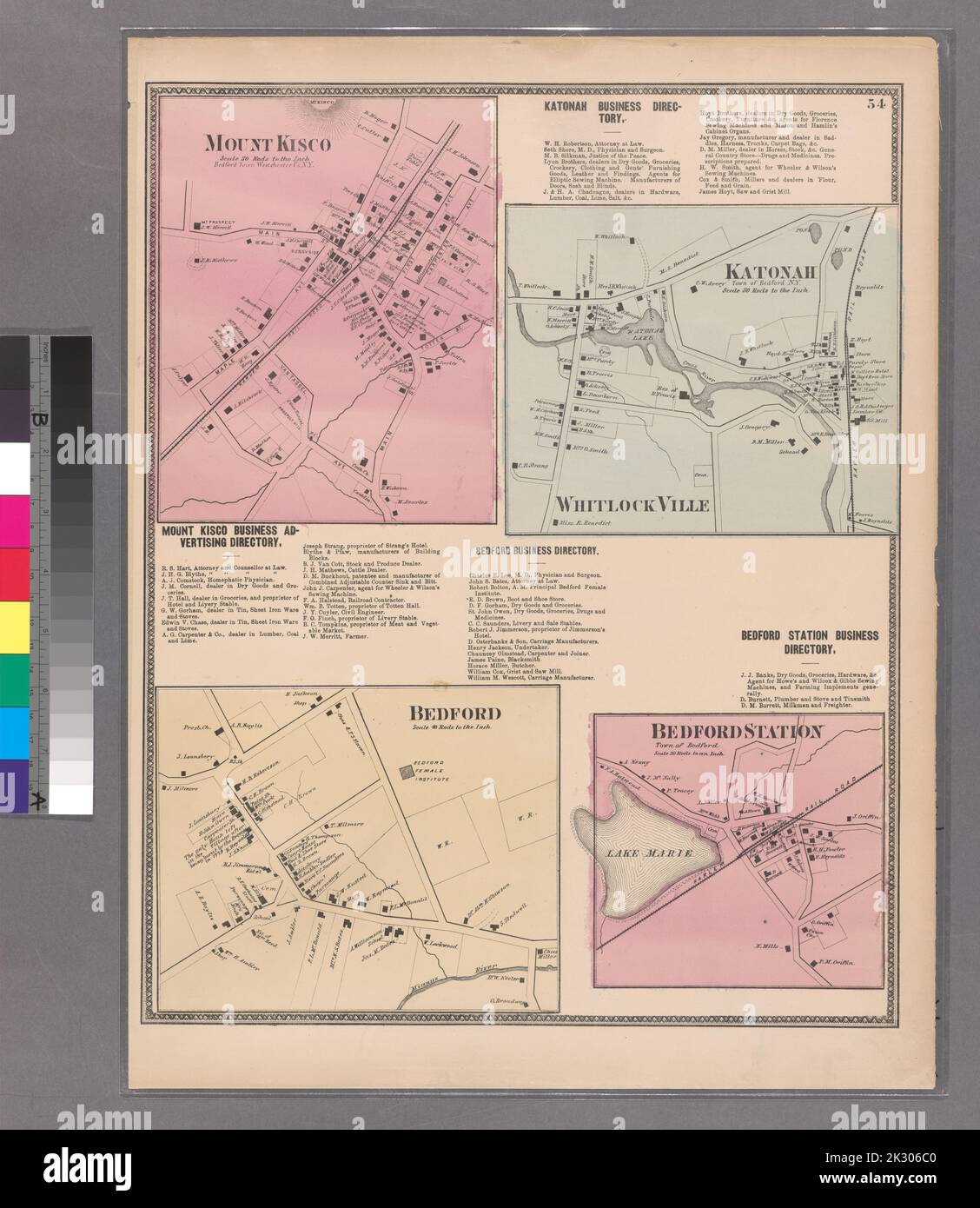 Cartographie, cartes. 1868. Lionel Pincus et Princess Firyal Map Division. Immobilier , région métropolitaine de New York, Comté de Westchester (N.Y.), région métropolitaine de New York planche 54: Mount Kisco - Bedford - Bedford Station et Katonah. Petite chemise - S2 Banque D'Images