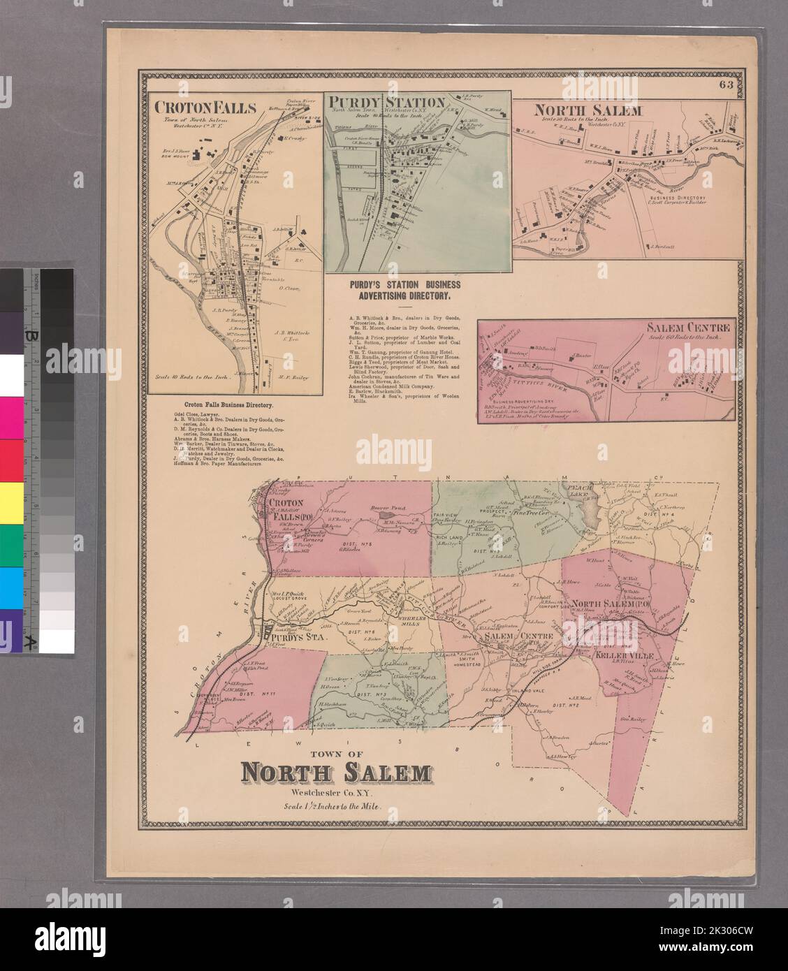 Cartographie, cartes. 1868. Lionel Pincus et Princess Firyal Map Division. Immobilier , New York Metropolitan Area, Westchester County (N.Y.), New York Metropolitan Area plate 63: Ville de North Salem, Westchester Co. N.Y. - Croton Falls - Purdy Station - North Salem - Salem Center Salem. Petite chemise - S2 Banque D'Images