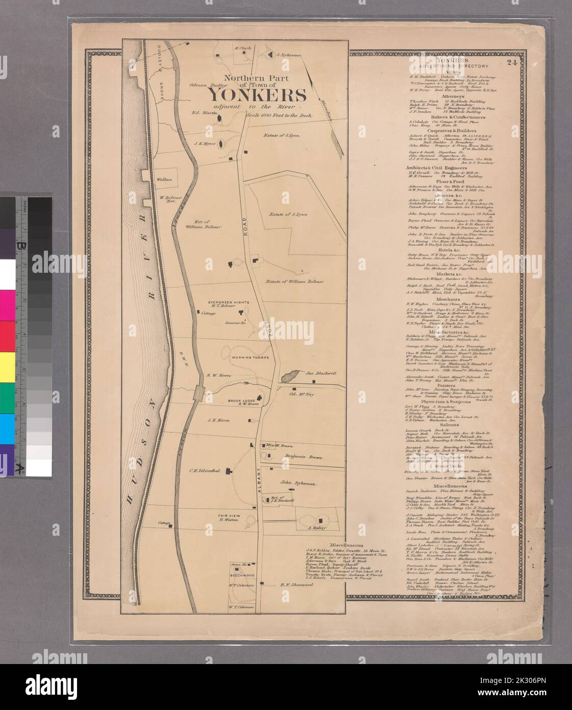 Cartographie, cartes. 1868. Lionel Pincus et Princess Firyal Map Division. Immobilier , région métropolitaine de New York, comté de Westchester (N.Y.), région métropolitaine de New York planche 24: Partie nord de la ville de Yonkers, adjacente à la rivière. Petite chemise - S1 Banque D'Images