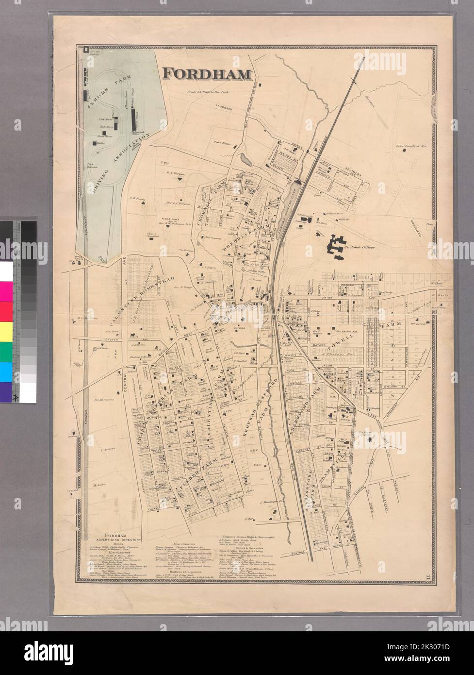 Cartographie, cartes. 1868. Lionel Pincus et Princess Firyal Map Division. Immobilier , New York Metropolitan Area, Westchester County (N.Y.), New York Metropolitan Area planche 11: Fordham. Grand dossier - L1 Banque D'Images
