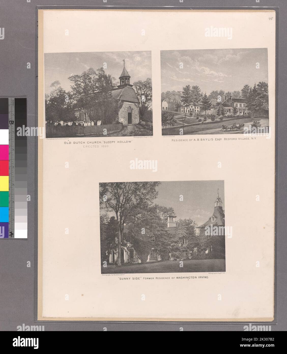 Cartographie, cartes. 1868. Lionel Pincus et Princess Firyal Map Division. Immobilier , New York Metropolitan Area, Westchester County (N.Y.), New York Metropolitan Area Old Dutch Church, Sleepy Hollow, érigé en 1699 - Résidence de A.B. Baylis Esqr., Bedford Village, N.Y. - 'Sunny Side' ancienne résidencede Washington Irving. Petite chemise - S2 Banque D'Images