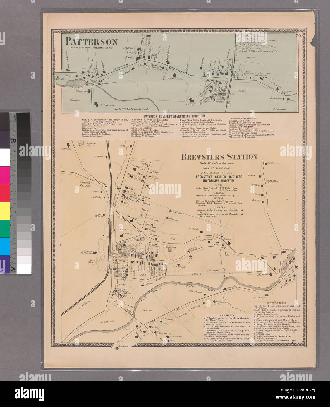 Cartographie, cartes. 1868. Lionel Pincus et Princess Firyal Map Division. Immobilier, région métropolitaine de New York, comté de Westchester (N.Y.), région métropolitaine de New York plaque 70 : Patterson, Town of Patterson & Brewesters Station, Town of South East, Putnam Co. N.Y. petit dossier - S2 Banque D'Images