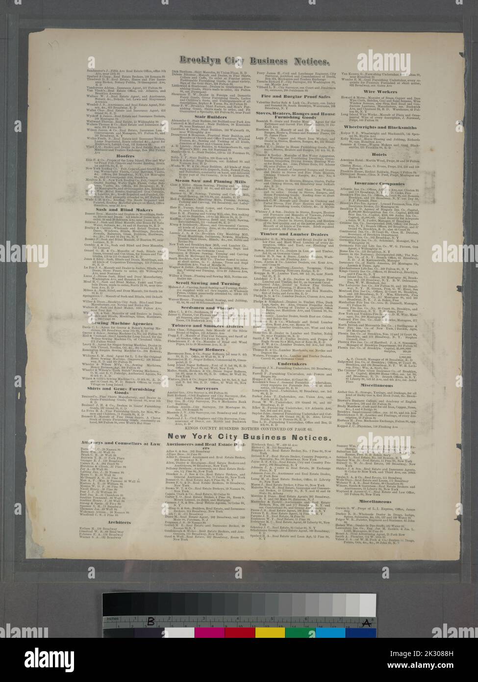 Cartographie, cartes. 1873. Lionel Pincus et Princess Firyal Map Division. Long Island (New York) , Description et Voyage Brooklyn City Buisiness Avis. Suite de la page 8. Banque D'Images