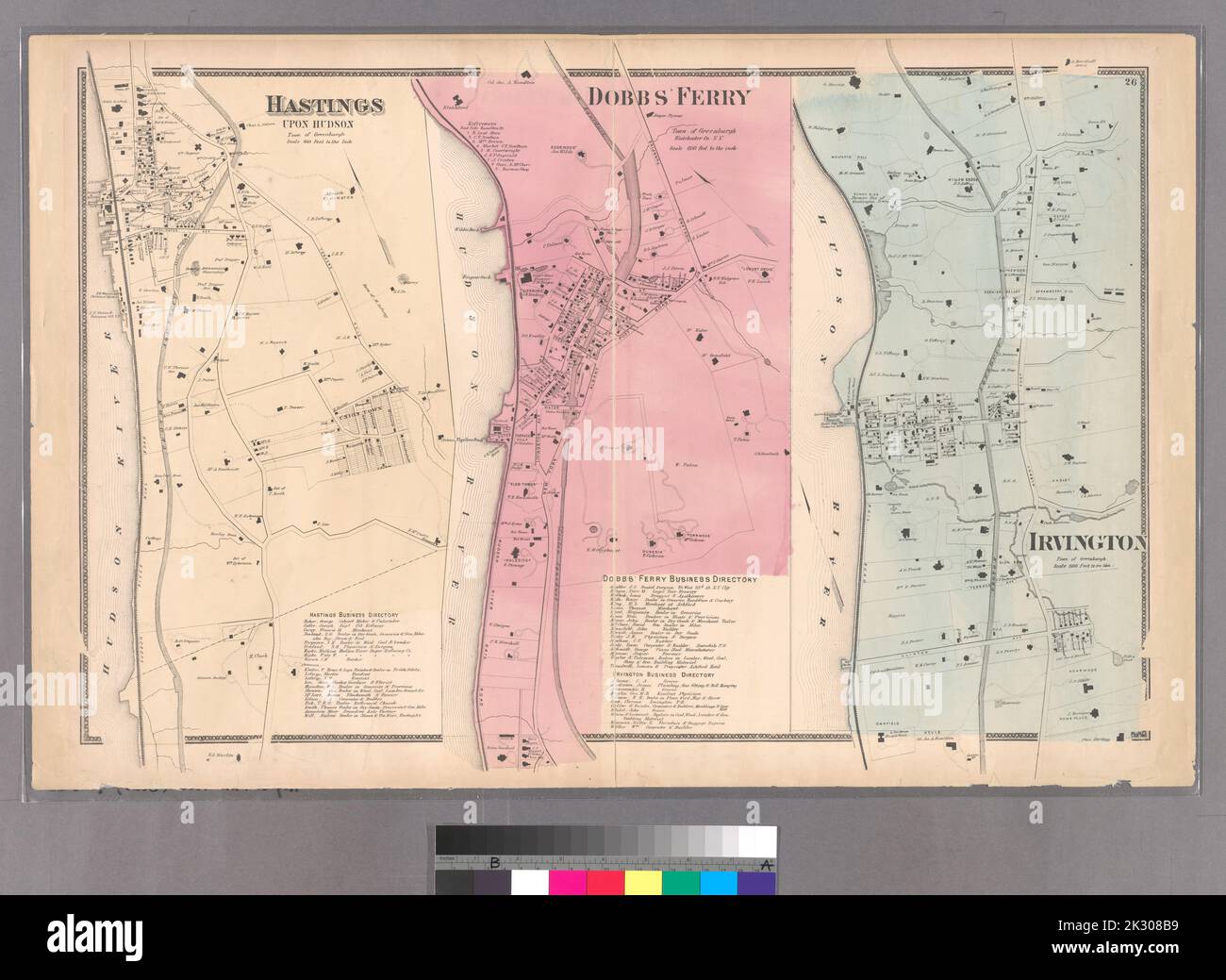 Cartographie, cartes. 1868. Lionel Pincus et Princess Firyal Map Division. Immobilier , région métropolitaine de New York, Comté de Westchester (N.Y.), région métropolitaine de New York planche 26: Hastings upon Hudson - Dobbs Ferry - Irvington. Grand dossier - L1 Banque D'Images