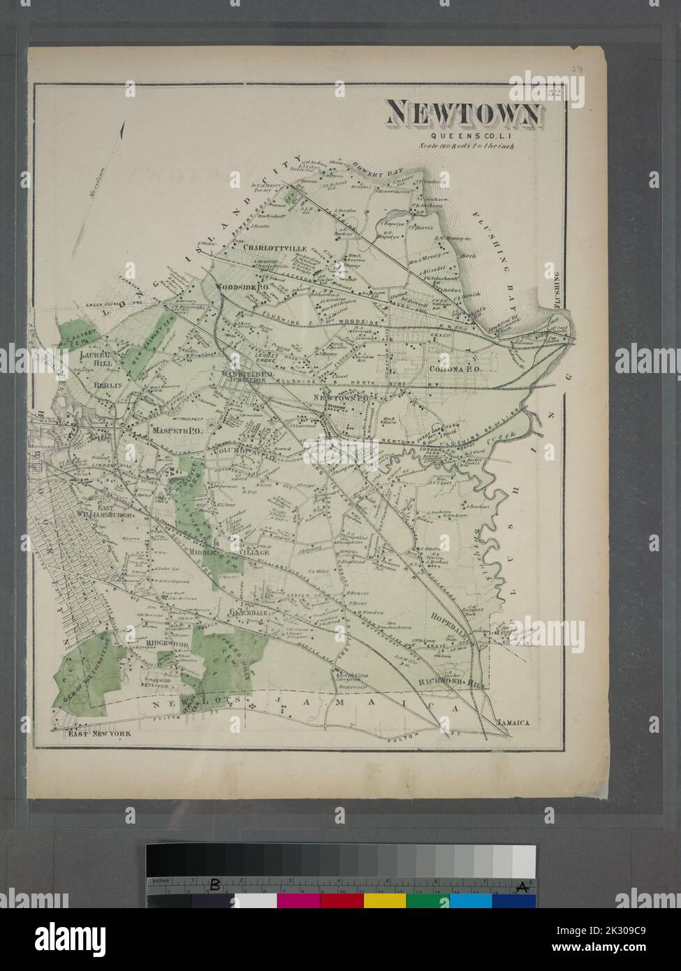 Cartographie, cartes. 1873. Lionel Pincus et Princess Firyal Map Division. Long Island (New York) , Description et Voyage Newtown, Queens Co. L.I. Banque D'Images