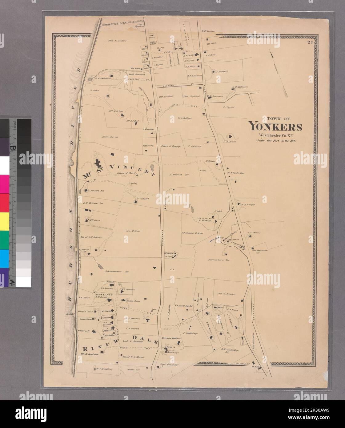 Cartographie, cartes. 1868. Lionel Pincus et Princess Firyal Map Division. Immobilier , région métropolitaine de New York, comté de Westchester (N.Y.), région métropolitaine de New York planche 21: Ville de Yonkers, comté de Westchester. (River Dale.) Petite chemise - S1 Banque D'Images