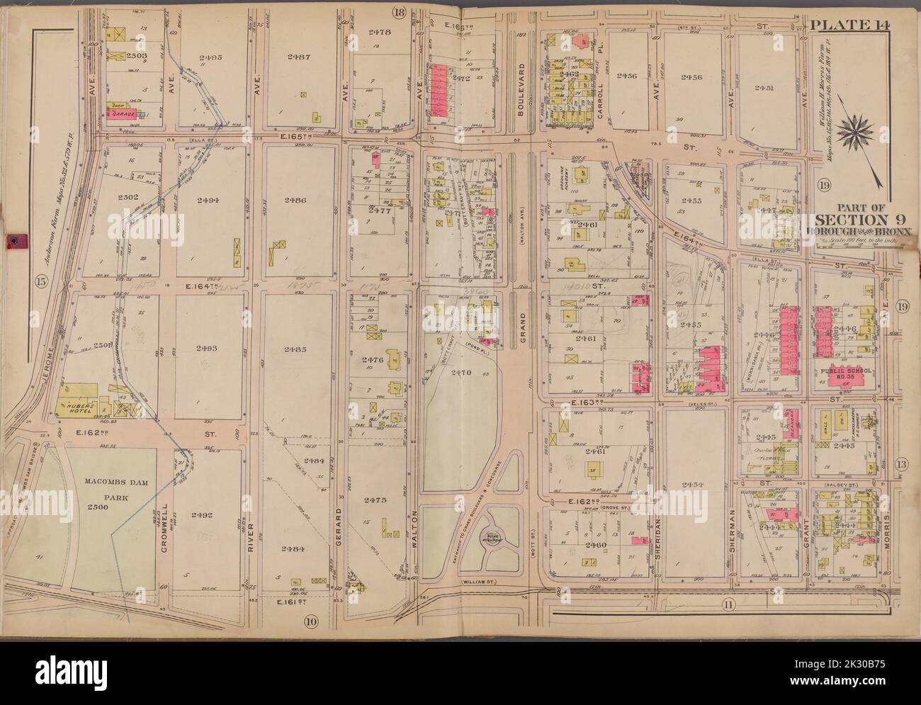 Cartographie, cartes. 1911. Lionel Pincus et Princess Firyal Map Division. Bronx (New York, New York), New York (New York) Plaque 14 carte délimitée par la rue E. 166th, avenue Morris, 161st, rue E., avenue Jerome Banque D'Images