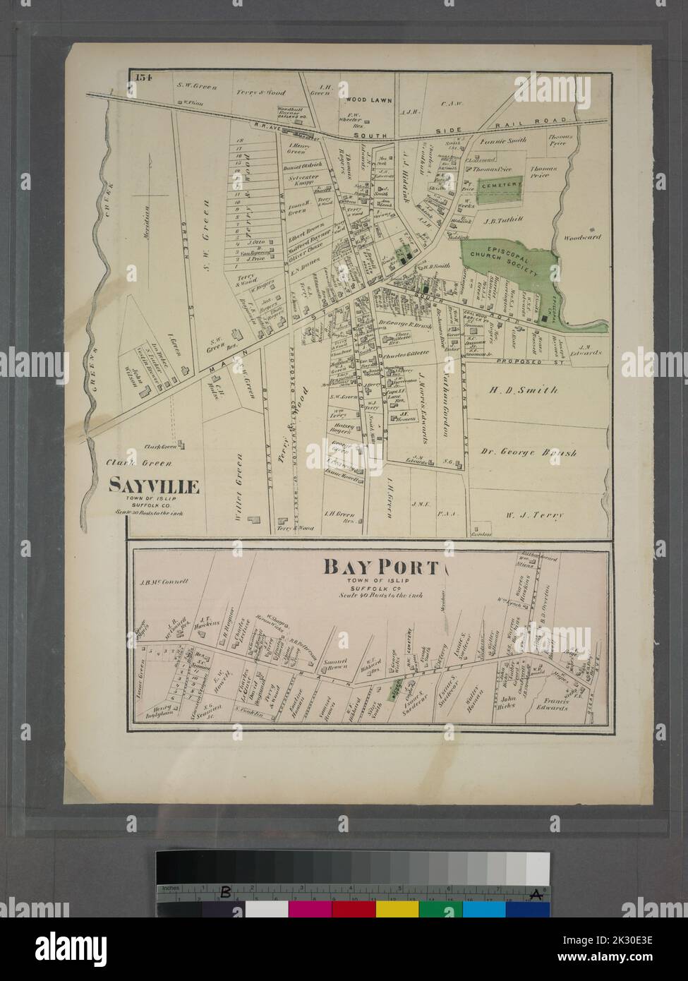 Cartographie, cartes. 1873. Lionel Pincus et Princess Firyal Map Division. Long Island (New York) , Description et voyage Sayville, ville d'Islip, Suffolk Co. - Bayport, ville d'Islip, Suffolk Co. Bayport, ville d'Islip, Suffolk Co. Banque D'Images