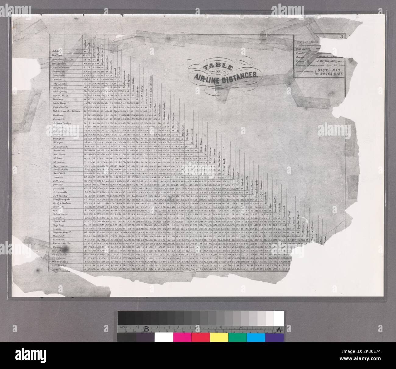 Cartographie, cartes. 1868. Lionel Pincus et Princess Firyal Map Division. Immobilier , région métropolitaine de New York, Comté de Westchester (N.Y.), région métropolitaine de New York Tableau des distances des lignes aériennes. Petite chemise - S1 Banque D'Images