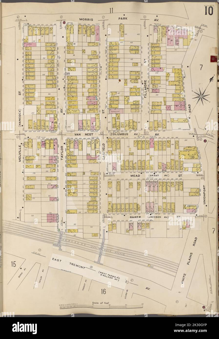 Cartographie, cartes. 1905 - 1908. Lionel Pincus et Princess Firyal Map Division. New York (New York) Bronx, V. A, plaque no 10 carte délimitée par l'avenue Morris Park, chemin Unionport, chemin White Plains, avenue East Tremont, rue Melville Banque D'Images