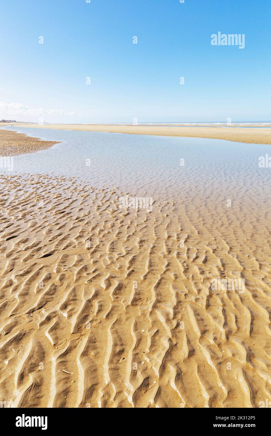 Belgique, Flandre Occidentale, plage ondulée à marée basse Banque D'Images