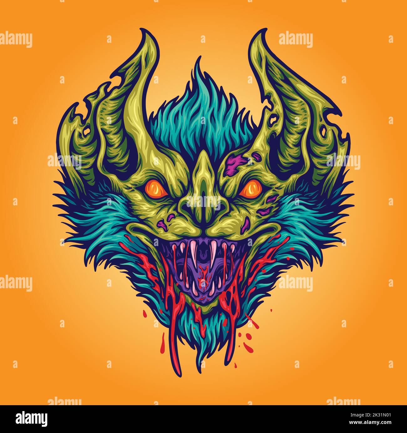 Illustrations vectorielles de monstres terrifiants à tête de chauve-souris pour votre logo de travail, t-shirt de marchandise, autocollants et dessins d'étiquettes, affiche, cartes de vœux Illustration de Vecteur